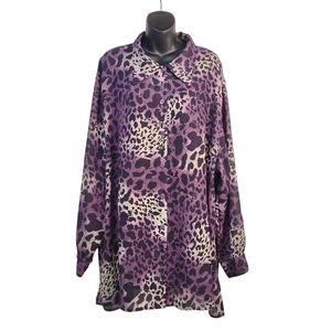 Studio C Women's Purple Black Plus Size Button Down Top Blouse Size 26/28W